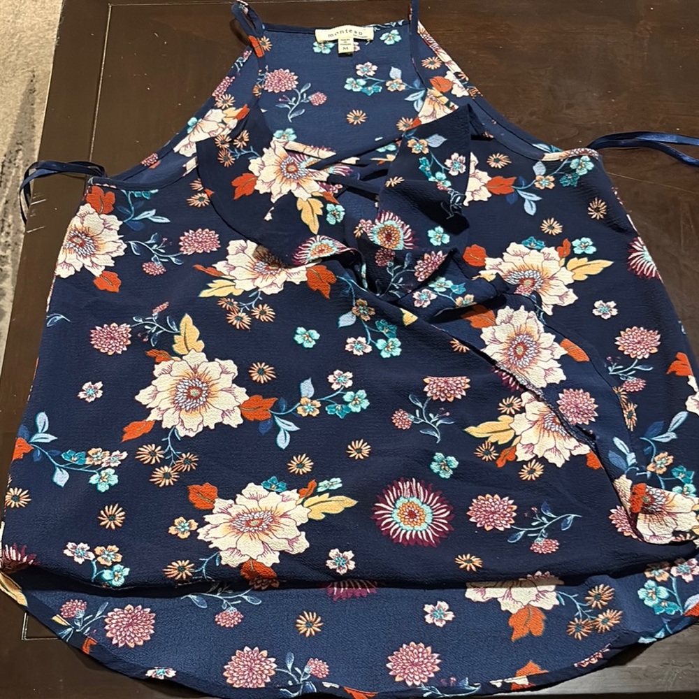 Monteau Asymmetrical Pink and Blue Tank Top